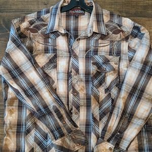 Men's Rock and Roll Cowboy Plaid Pearl snap